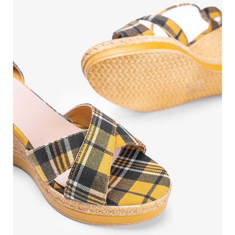 Mustard wedge sandals with a check pattern from You Bebe multicolored yellow 1