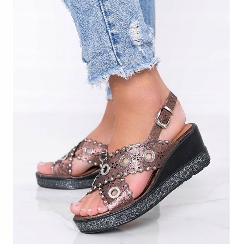 Brown metallic wedge sandals Mon 1