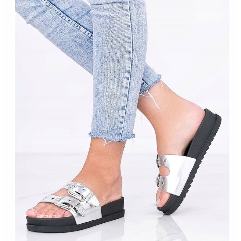 Silver slippers with decorative Go Crazy buckles 1