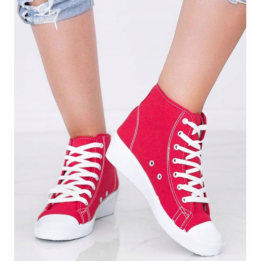 Red ankle high sneakers on the Bondi wedge