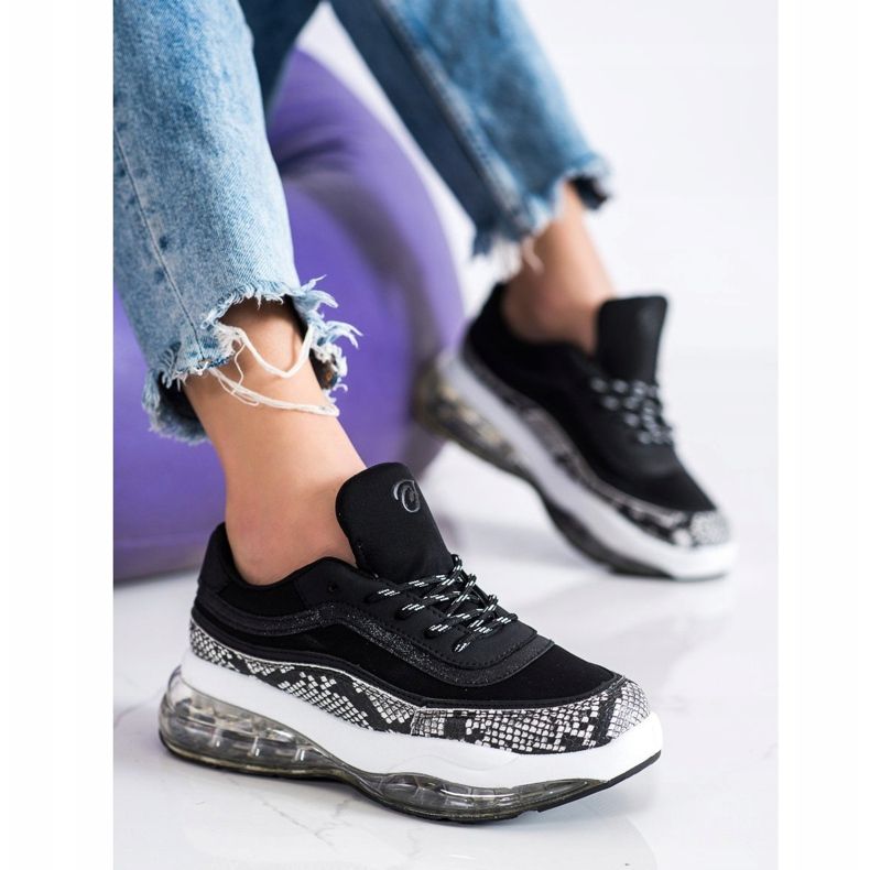 SHELOVET Sneakers On A Transparent Platform white black 2