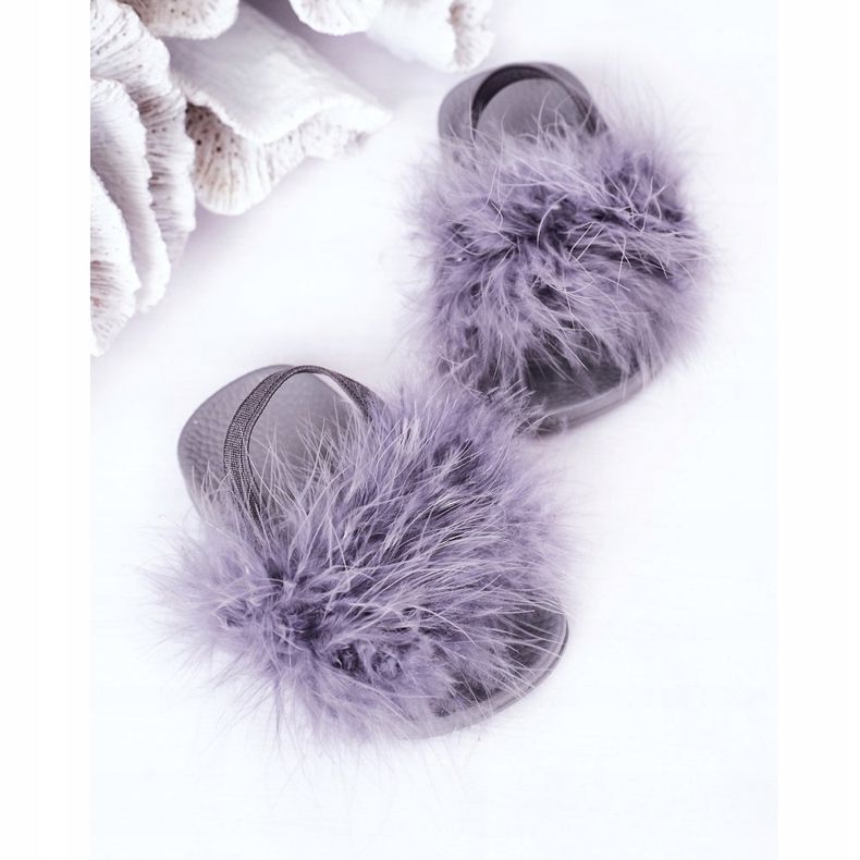 FR1 Children's Rubber Slippers With Fur Light gray Skylar grey 1