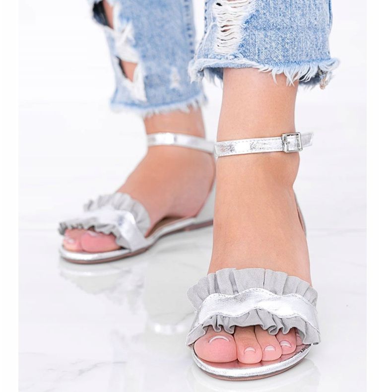Gray sandals with a frill Bora silver grey 1