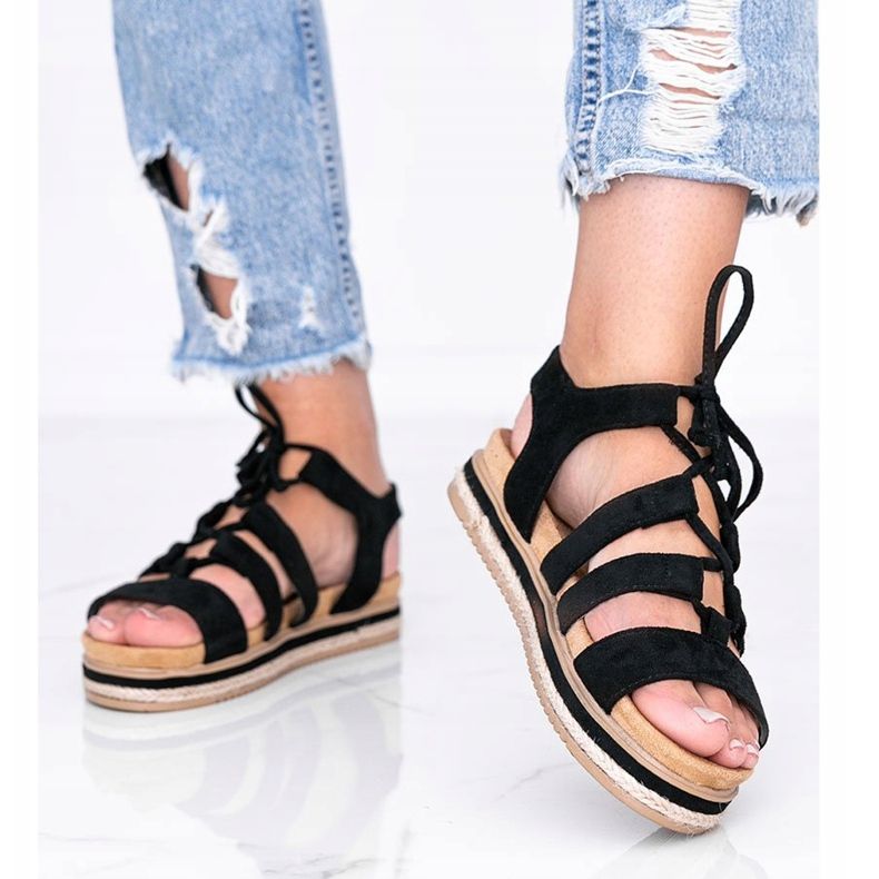 Black Layla lace-up sandals 1