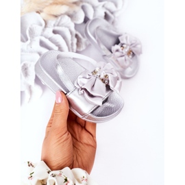 FRROCK Children's Girl's Slides Bow Pearl Silver Senari grey 2 FRROCK Children's Girl's Slides Bow Pearl Silver Senari grey 2