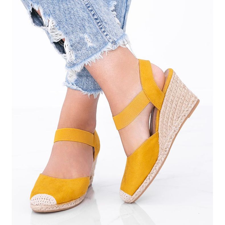 Yellow espadrilles on Louise's wedge 1 Yellow espadrilles on Louise's wedge 1