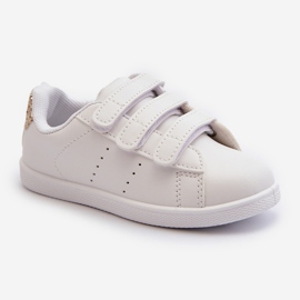 Children's Sneakers With Velcro White and Gold Cute Girl 1