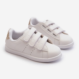 Children's Sneakers With Velcro White and Gold Cute Girl 2