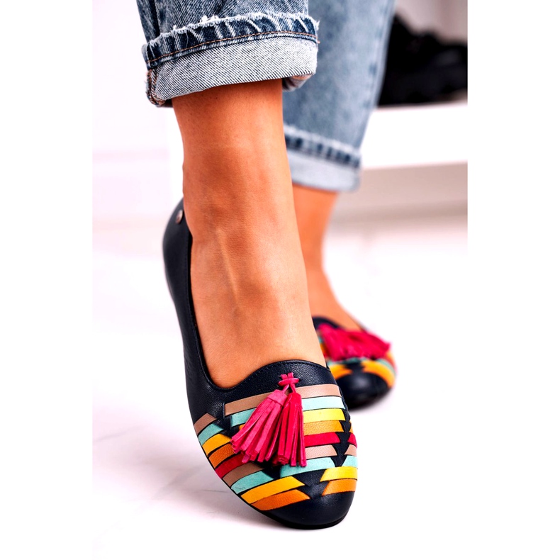 Maciejka Leather Ballerinas With Fringes Navy Blue 04016-17 multicolored 3