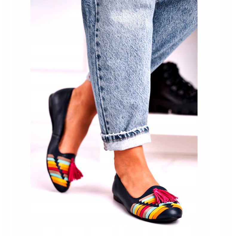 Maciejka Leather Ballerinas With Fringes Navy Blue 04016-17 multicolored 2