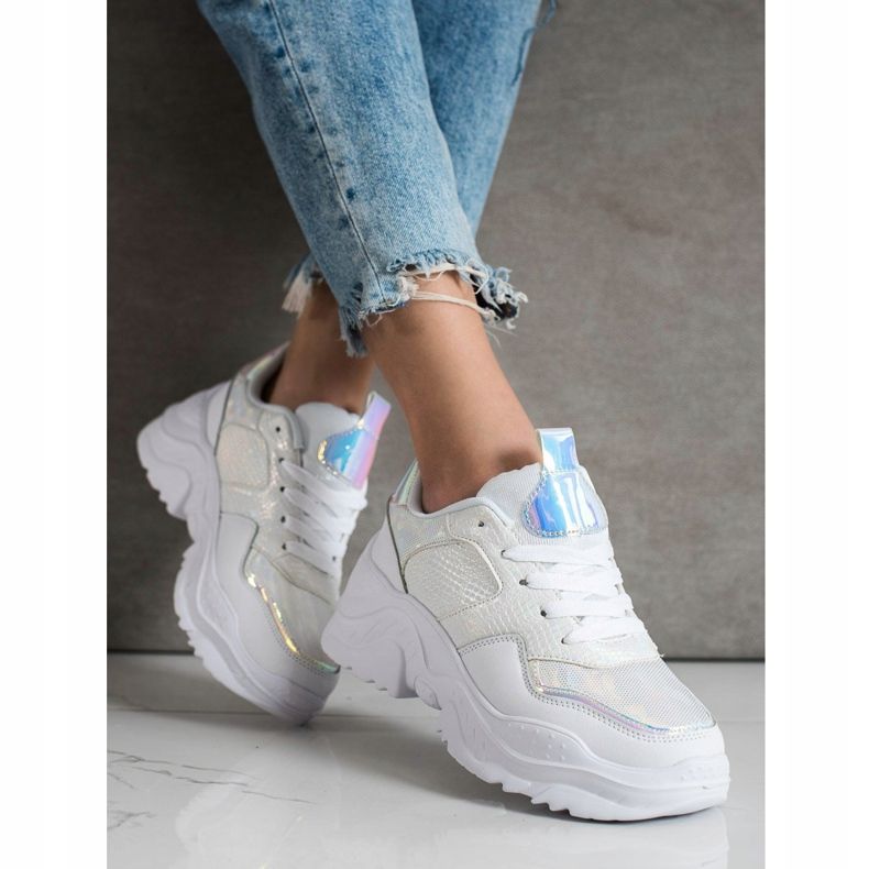 Weide Eco Leather Snake Print Sneakers white 1