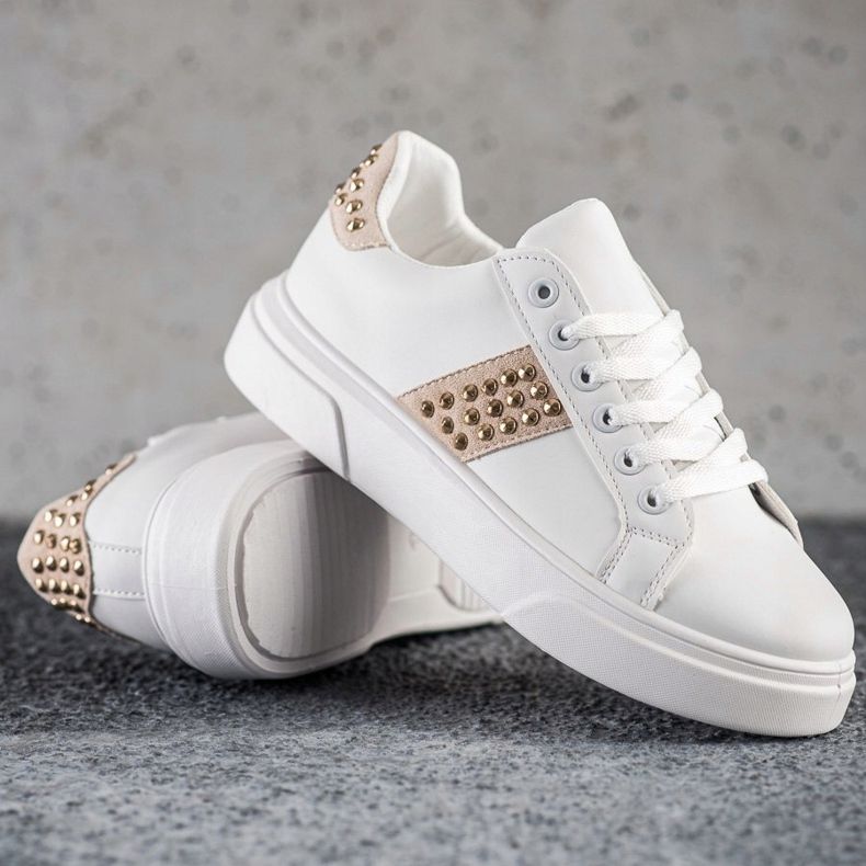 SHELOVET Sneakers With Ornaments beige white golden 1