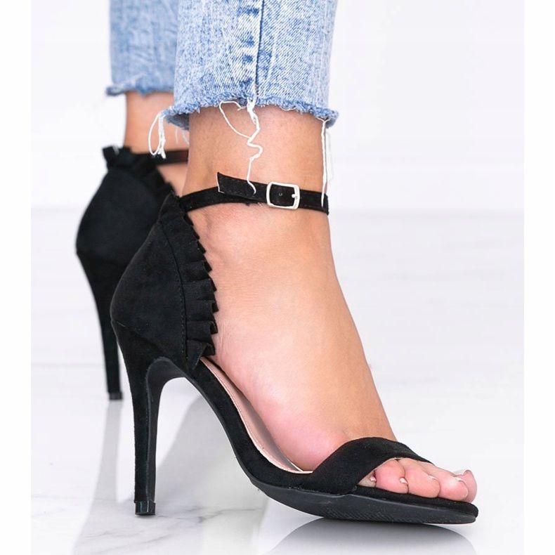Black sandals on a stiletto heel with a Good Night frill 1