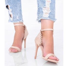 Beige sandals on a stiletto heel with a Good Night frill 1