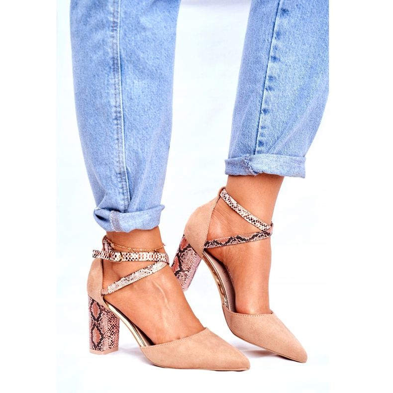 S.Barski Women's Pumps On a Heel Snake Beige Together brown 2