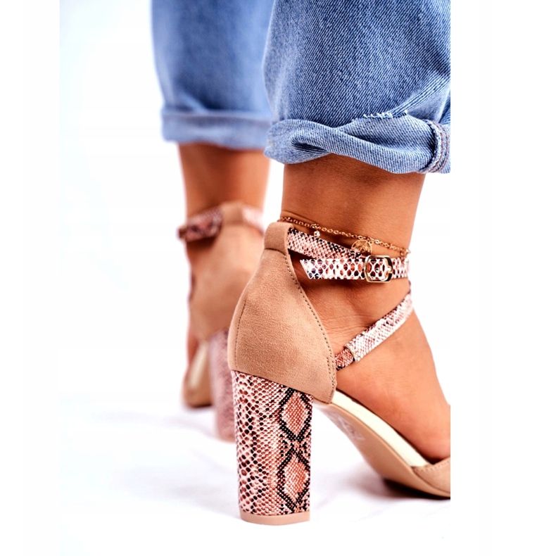 S.Barski Women's Pumps On a Heel Snake Beige Together brown 3