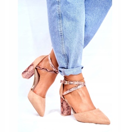S.Barski Women's Pumps On a Heel Snake Beige Together brown 4