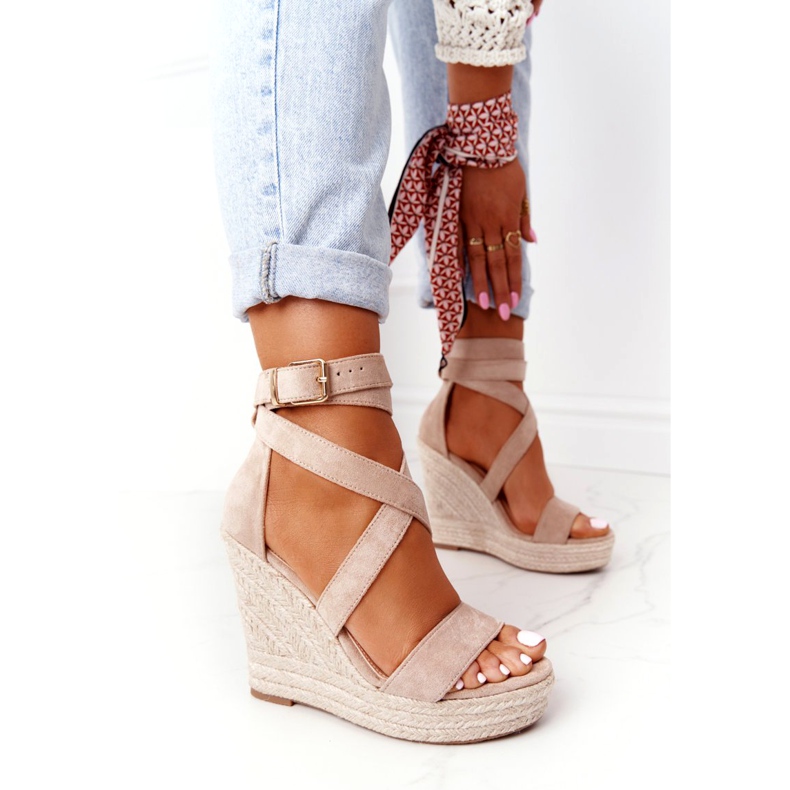 MSMG Beige Lanzarote Wedge Sandals With Braids 2