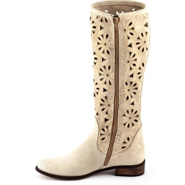 Olivier Women's light beige openwork boots 1