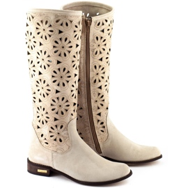 Olivier Women's light beige openwork boots 2