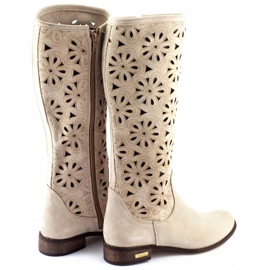 Olivier Women's light beige openwork boots 3