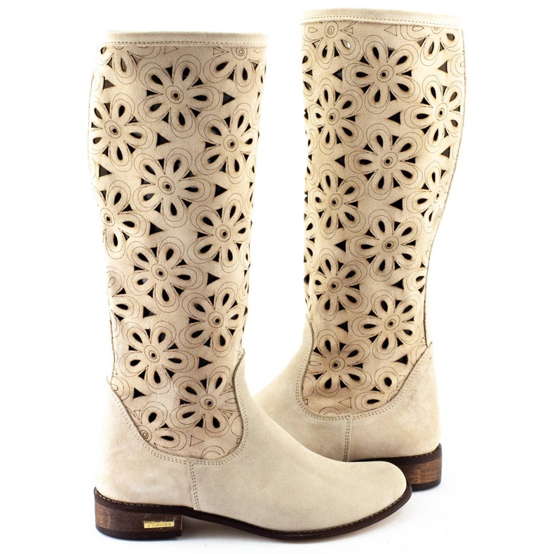 Olivier Women's light beige openwork boots 4