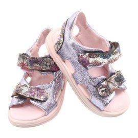 Girls' leather sandals Mazurek 1314 Amethyst Perła purple silver 2