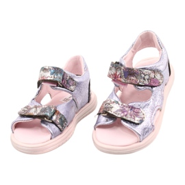 Girls' leather sandals Mazurek 1314 Amethyst Perła purple silver 1