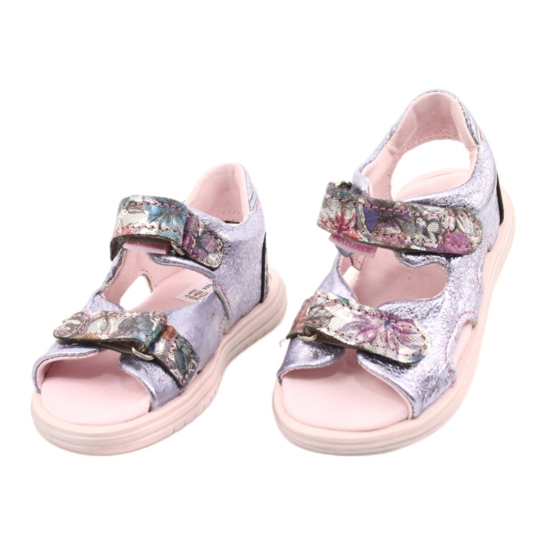Girls' leather sandals Mazurek 1314 Amethyst Perła purple silver 1