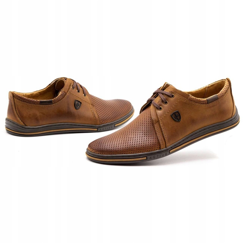 Polbut Men's leather shoes 343p openwork camel brown 4