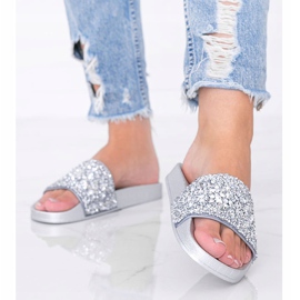 Silver women's Bling Bling slippers 1