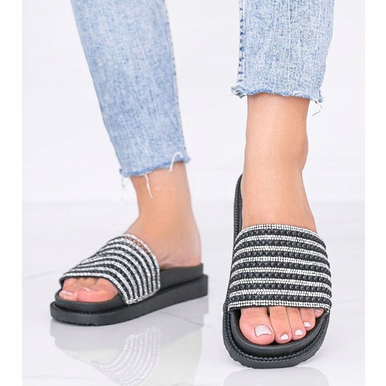 Black slippers richly decorated by Trisha 1