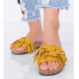 Mustard slippers with cork sole yellow 1