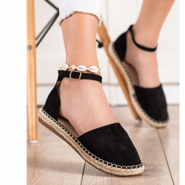 Small Swan Comfortable Suede Espadrilles black 2