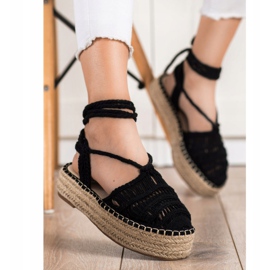 Small Swan Tied Espadrilles Sandals black 1
