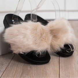 Evento Slippers With Fur beige 2
