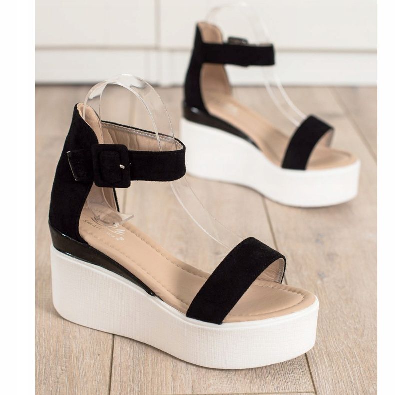 Small Swan Sandals On The White Wedge black 1