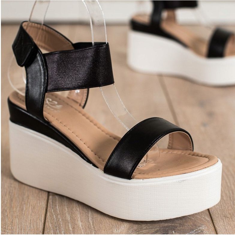 Small Swan Fashion Wedge Sandals black 1 Small Swan Fashion Wedge Sandals black 1