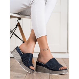 Goodin Openwork Wedge Slippers navy blue 1