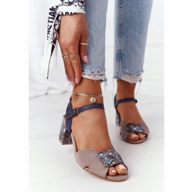 Leather High Heeled Sandals Maciejka 04120-43 Beige-Navy Blue 1