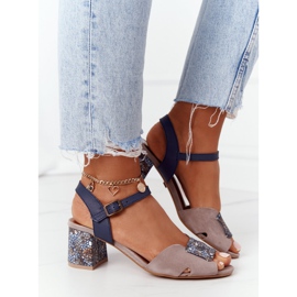 Leather High Heeled Sandals Maciejka 04120-43 Beige-Navy Blue 2