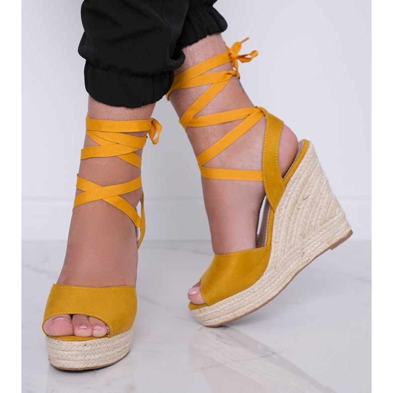 Mustard espadrilles on Jessie's wedge yellow 1