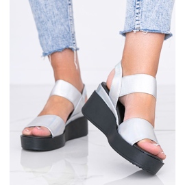 Silver holographic wedge Tiffi sandals 1