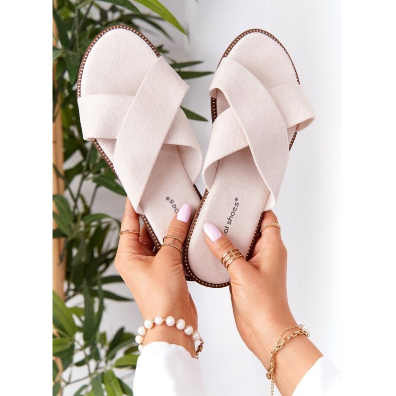 Women's Velor Slippers Beige Edesa brown 1