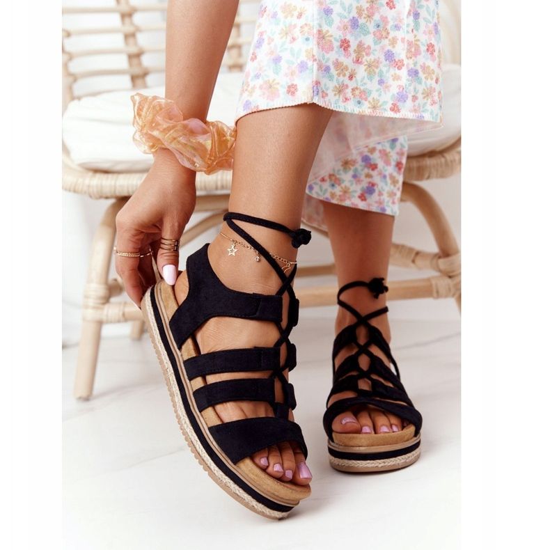 Tied Sandals On A Black Santorini Platform 2