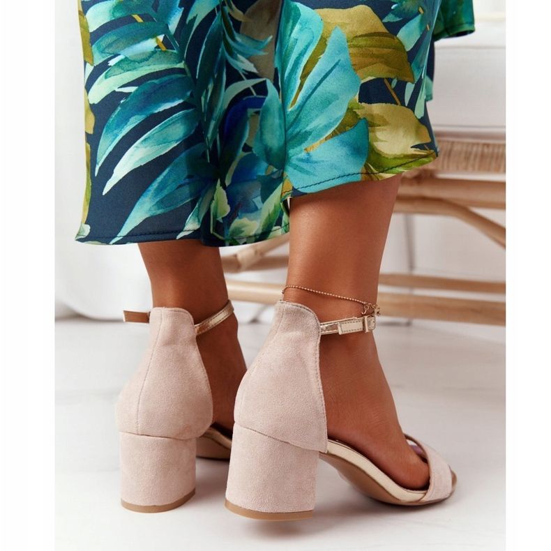 Suede High Heeled Sandals Beige Janet 1