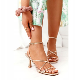 Sandals on a high heel with a square toe S.Barski C420-11 Złote golden 1