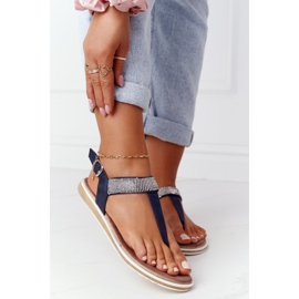 S.Barski Sandals Flip-flops With Zirconias S. Barski 701-12 Navy Blue brown 1 S.Barski Sandals Flip-flops With Zirconias S. Barski 701-12 Navy Blue brown 1