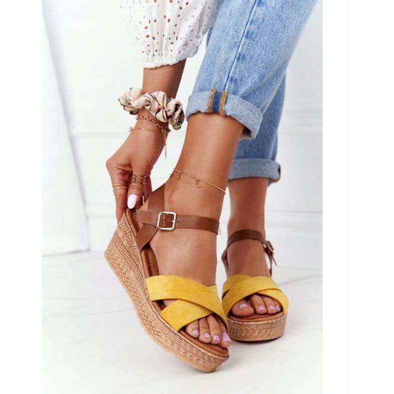 Yellow Sandals On Wedge S.Barski GD-38 brown 1