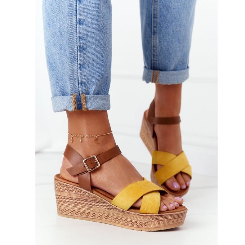 Yellow Sandals On Wedge S.Barski GD-38 brown 2